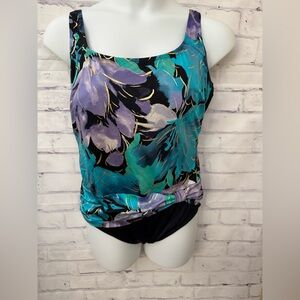 Great Lengths Plus Size 20 Black‎ Purple Gold Floral Slimming One Piece Swimsuit
